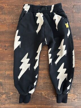 Rock your Kid Black Lightning Bolt Joggers